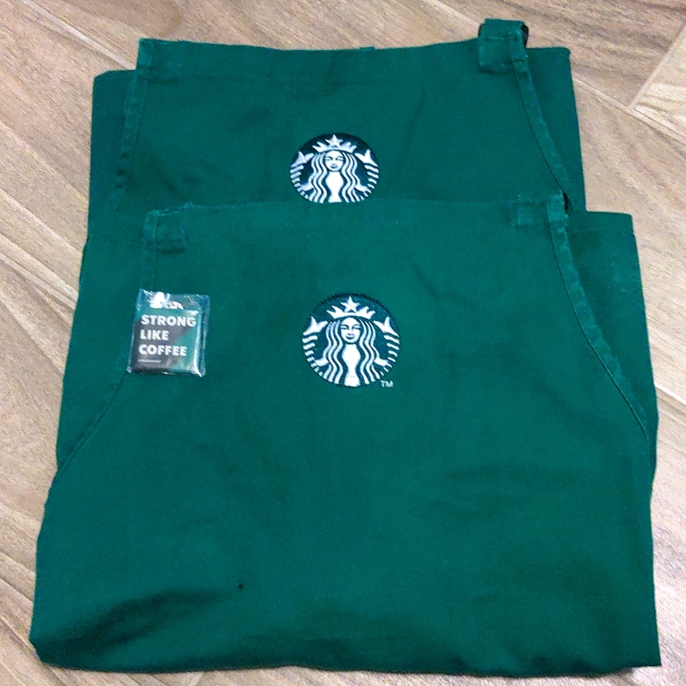 2 Starbucks Aprons and Pin
